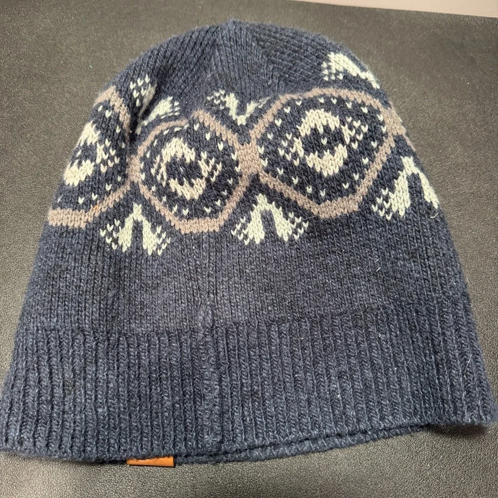 Carhartt Beanie Hat Cap Logo Patch Blue Geometric Patter Ribbed Outdoor Workwear
